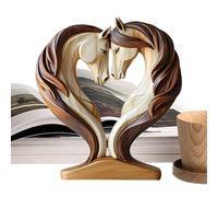 Genérico Horse Statues Home Decor, Wood Animal Sculpture, 18x20cm/7.09x7.87 Inches Artistic Snuggle Design, Handcrafted Ornament, Natural Finish, for Nursery Shelf Dining Table Exhibition