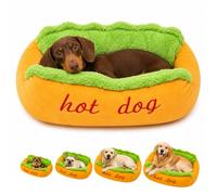 Genérico Hot Dog Bed for Dachshund, Novelty Bun Pet Bed for Small Dogs and Cats, Soft Plush Removable Washable Pet Mat, Cozy Indoor Sofa Nest with Non-Slip Bottom for Small Pets (M: 55 × 45 × 21 cm)