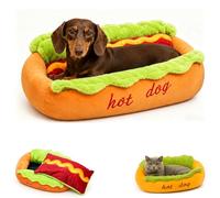 Genérico Hotdog Dog Bed, Hot Dog DogBed for Dachshund (L) | Plush Removable Washable Pet Beds, Soft Micro Suede & Corduroy Indoor Pet Sofa Nest, Non-Slip Bottom for Puppies Small Pets
