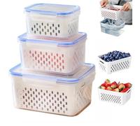 Genérico Household Transparent Plastic Food Storage Box-Including Drain Basket, Pack of 3 Drain Storage Basket, Transparent Kitchen Drain Storage Basket (S Blue)