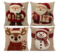 Generico Housses De Coussin De Noël | 4 Pièces En Lin Pour Décorations De Fêtes,Housses De Coussins Décoratifs De Noël 45x45 Cm,pour Canapé Lit Chambre Salon Bureau Appartement Fête