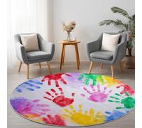 Genérico Huellas De Manos En Acuarela Alfombra Redonda Estampada 60 cm, Lavable Lavadora Alfombra Dormitorio Antideslizante Tapete Sala para Cocina Halls Balcón, Color