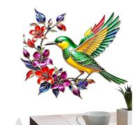 Genérico Hummingbird Metal Wall Decor - Colorful Blossom Motifs Handcrafted Art | Round Natural Style Rust Resistant Wrought Iron | Hanging Sculpture For Garden Patio Outdoor