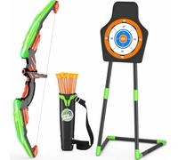 Generico HYES Arco y flechas para cambini con luces LED, juego de tiro de juguetes con flechas y arco, 12 ventosas flechas, 1 diana, 1 soporte para flecha, regalo para interiores y exteriores, verde