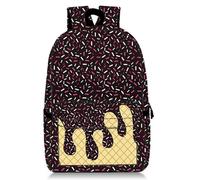 Genérico Ice Cream Backpack Kawaii Shoulder Bagpacks Cute Large Capacity Daypack Lightweight Daily Use Travel Hiking Camping (Black)
