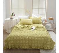 Genérico Icy Seersucker Summer Cool Quilt 4-Piece Set, 2025 New Lightweight Breathable Bedding with Lace Detail Washable Cooling Comforter & Shams for Queen Bed (200x230cm) (Mustard Green)