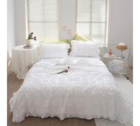 Genérico Icy Seersucker Summer Cool Quilt 4-Piece Set, 2025 New Lightweight Breathable Bedding with Lace Detail Washable Cooling Comforter & Shams for Queen Bed (200x230cm) (White)