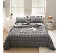 Genérico Icy Seersucker Summer Cool Quilt 4-Piece Set, 2025 New Lightweight Breathable Bedding with Lace Detail Washable Cooling Comforter & Shams for Queen Bed (200x230cm) (Gray)