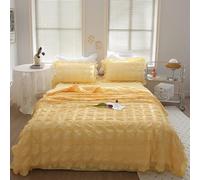Genérico Icy Seersucker Summer Cool Quilt 4-Piece Set, 2025 New Lightweight Breathable Bedding with Lace Detail Washable Cooling Comforter & Shams for Queen Bed (200x230cm) (Yellow)