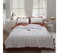 Genérico Icy Seersucker Summer Cool Quilt 4-Piece Set, 2025 New Lightweight Breathable Bedding with Lace Detail Washable Cooling Comforter & Shams for Queen Bed (200x230cm) (Pumpkin)
