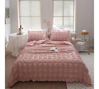 Genérico Icy Seersucker Summer Cool Quilt 4-Piece Set, 2025 New Lightweight Breathable Bedding with Lace Detail Washable Cooling Comforter & Shams for Queen Bed (200x230cm) (Pink)