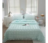Genérico Icy Seersucker Summer Cool Quilt Lace 4-Piece Set, 78.7 * 90.6 in Washable Cool Breathable Seersucker Bedding Sets, with Blanket, Bed Sheet, 2PCS Pillowcase (Light Green)