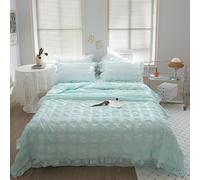 Genérico Icy Seersucker Summer Cool Quilt Lace 4-Piece Set, 78.7 * 90.6in Washable Lightweight and Breathable Bedding Set, with Blanket, Bed Sheet, 2pcs Pillowcase (Light Green)