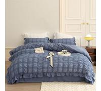 Genérico Icy Seersucker Summer Cool Quilt Lace 4-Piece Set, with Sheets & Pillowcase, Washable, Cooling Comforter Soft Breathable, Soft & Breathable Summer Cooling Comforter (Azure)