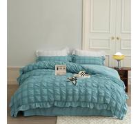 Genérico Icy Seersucker Summer Cool Quilt Lace 4-Piece Set, with Sheets & Pillowcase, Washable, Cooling Comforter Soft Breathable, Soft & Breathable Summer Cooling Comforter (Lake Blue)