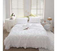 Genérico Icy Seersucker Summer Quilt Lace 4-Piece Set,200x230cm Washable Icy Lightweight Bedding Set,Cooling Comforter Soft Breathable Summer Quilt,with Blanket, Bed Sheet, 2pcs Pillowcase (White)