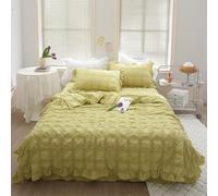 Genérico Icy Seersucker Summer Quilt Lace 4-Piece Set,200x230cm Washable Icy Lightweight Bedding Set,Cooling Comforter Soft Breathable Summer Quilt,with Blanket, Bed Sheet, 2pcs Pillowcase (Green)