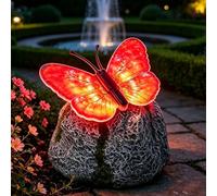 Genérico Illuminated Butterfly Stone Garden Light, Solar LED Butterfly Design Garden Decorative Light with Sparkling Light-Up Wings for Patio, Walkway, Yard & Flower Bed Decor (Red)