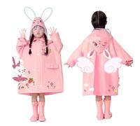 Generico Impermeable para niño, capa impermeable con capucha de dibujos animados 3D impermeable niña mono portátil capa niño 3-10 años impermeable largo, 01 Rosa Claro, 9-10 Años