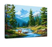 Genérico Impresión sobre lienzo Anime Cuadro Decoración de pared, Pintura 100 x 70 cm, Azul Montaña Nevada Bosque Ciervo Paisaje - Carteles Art para Salón, Dormitorio, Cocina, Oficina