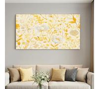 Genérico Impresión sobre lienzo de acuarela 140 x 70 cm, marco de madera, cartel, decoración de pared, color amarillo plantas flores, follaje para sala de estar, dormitorio, pasillo y baño, decoración