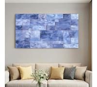 Genérico Impresión sobre lienzo moderno, 140 x 70 cm, marco de madera, cartel, decoración de pared, color azul con diseño de mármol, ladrillo, piedra para sala de estar, dormitorio, pasillo y baño