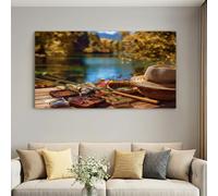 Genérico Impresión sobre lienzo retro 100 x 70 cm, marco de madera, cartel, decoración de pared, color marrón melocotón, árbol de río, para sala de estar, dormitorio, pasillo y baño, decoración de