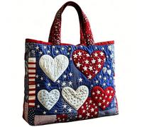 Genérico Independence Day Tote Bag with National Flag, Floral American Flag Print Quilted Handbags, Women Patchwork Shoulder Bags