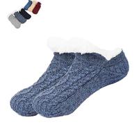 Genérico Indoor Non-slip Thermal Socks,Winter Warm Home Sock V-Mouth Fluffy Winter Indoor Thermal Socks,Thick Indoor Non-Slip Thermal Hoses for Men Women (Navy,L)