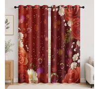 Genérico Infantil Cortinas Opacas Aislantes 2 Paneles 117An x 229Al cm 3D Tema RomáNtico De Rosas Suave Poliéster Termicas Cortina con Ojales Rojo para Salon Dormitorio Oficina Hogar Decorativa