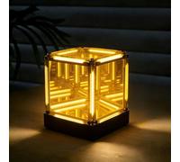 Genérico Infinite Space Abyss Lamp, 4D Infinity Mirror Hypercube LED Light, USB-C Rechargeable Mood Night Lights, with Three-Level Touch Dimming, for Gaming Table, Futuristic Room Décor (Yellow)