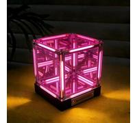 Genérico Infinite Space Abyss Lamp, 4D Infinity Mirror Hypercube LED Light, USB-C Rechargeable Mood Night Lights, with Three-Level Touch Dimming, for Gaming Table, Futuristic Room Décor (Pink)