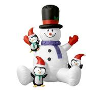 Genérico Inflatable Christmas Snowman - Holiday LED Decor with 3 Penguins | Blow Up Sitting Snowman for Indoor Party Outdoor Lawn Garden Family Festive Photography Decoration Winter Celebration
