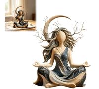 Genérico Inner Harmony Sculptural Figurine, Crescent Moon Meditation Statue, Handmade Resin Goddess Sculpture with Nature Branch Details for Zen Homes or Yoga Room Decor