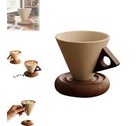 Genérico Innovative Cone Shape: Tapered Design Blends Modern Artistry and Aroma Concentration, Ideal for Pour-over Coffee, Espresso, Tea. Matches Solid Wood Coaster To Form Complete Set (#A,180 ml)