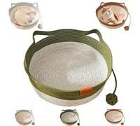 Genérico Instinct Basket, Stimuli Cat Bed with Toy Tail, Stimulicat Bed Rope Cotton with Cushion, Cats Ear Design, Breathable All Season Universal, Scratchable Breathable Weave (Green,Small)