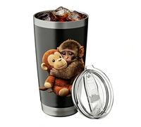 Genérico Insulated Tumbler - 600ml Stainless Steel Coffee Cup | Monkey Pattern Travel Mug With Lid & Ergonomic Holder, Vacuum Insulated Water Bottle For Car, Gym, Office & Outdoor