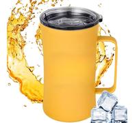 Generico Insulated Tumblers with Handles, Camping Cup with Lid 600ml, 3.39x5.91 Inches Comfort Portable, Stainless Steel Tumbler for Hiking, Travel, Home, Outdoor Use, Blue Green Yellow