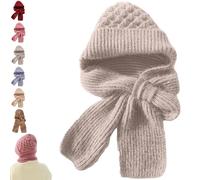 Genérico Integrated Ear Protection Windproof Cap Scarf, 3 in1 Thermal Fleece-Lined Winter Warm Knitting Thick Ear Guard Hat Scarf (Oatmeal)