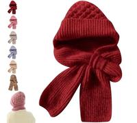 Genérico Integrated Ear Protection Windproof Cap Scarf, 3 in1 Thermal Fleece-Lined Winter Warm Knitting Thick Ear Guard Hat Scarf (Red)
