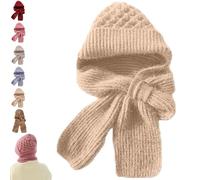 Genérico Integrated Ear Protection Windproof Cap Scarf, 3 in1 Thermal Fleece-Lined Winter Warm Knitting Thick Ear Guard Hat Scarf (Beige)