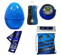Generico Inter - Huevo de Pascua con accesorios oficiales, 42 cm, set de regalo para aficionados con botella, bufanda, bolsa y accesorios Nerazzurri