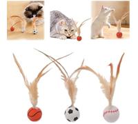 Genérico Interactive Feather Ball Toy Set for Cats, Bouncy Balls with Feathers for Cats, Feather Ball CatToy, Bouncy CatToy