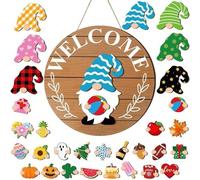 Genérico Interchangeable Welcome Sign - GNOME Door Sign | Wooden Wreath Gnomes Christmas Decorations | Wooden GNOME Welcome Signs for Home Kitchen Wall Classroom Winter Autumn Holiday Christmas