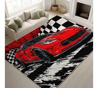 Genérico Interior y Exterior Alfombra - Anime, A Cuadros Coche, Grafitis Antideslizante Lavable Decorativo Alfombra para Cocina Baño Salón Pasillo - Rojo, Negro Tapete - 80 x 150 cm
