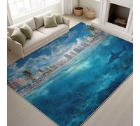 Genérico Interior y Exterior Alfombra - Anime Tiburón Arquitectura Paraguas Antideslizante Lavable Decorativo Alfombra para Cocina Baño Salón Pasillo - Azul Tapete - 60 x 90 cm