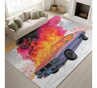Genérico Interior y Exterior Alfombra - Ilustración Coche Llamas Arquitectura Antideslizante Lavable Decorativo Alfombra para Cocina Baño Salón Pasillo - Rojo Blanca Tapete - 140 x 200 cm
