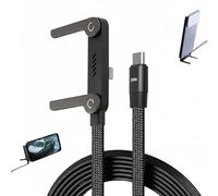 Genérico Invisible Holder Charger Cable with Stand, Sideways 240W Fast Charging Type-C Data Cable 5FT, Flat Braided Cord Phone Charger with Foldable 360° Adjustable Phone Stand (Black)