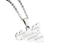 Genérico Italy Sicily Map Pendant Necklaces Italian Sicilia Jewelry Gifts for Women Men Italian Necklace Sicilia Flag Necklaces (L)