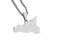 Genérico Italy Sicily Map Pendant Necklaces Italian Sicilia Jewelry Gifts for Women Men Italian Necklace Sicilia Flag Necklaces (J)